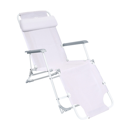 Кресло-шезлонг складное с "подножкой", мягк. подголовник, нагрузка до120к, белый К4 *1