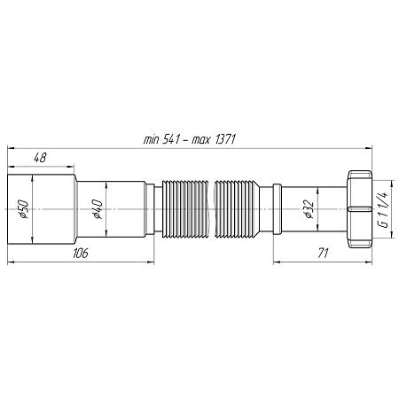 Слив гофрированный 1 1/4" Ани 40*50 удлиненный К 216 (541-1371) *1/60