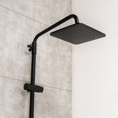 Смеситель д/ванны со стойкой для душа + ручной и тропический душ Fmark FS8745-22H черный *1