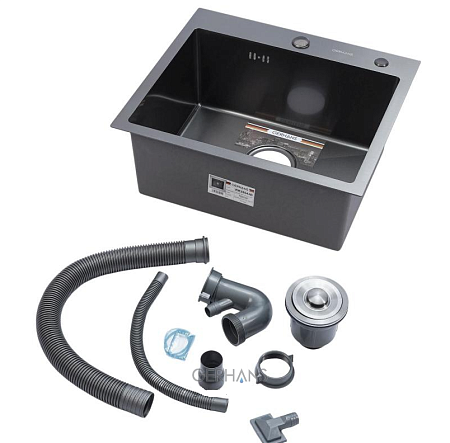 Мойка нерж. врезная 500х440х220мм графит, толщ.1мм, с сифоном, отв. под смеситель, GERHANS *1/5