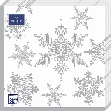 Салфетки бумажные 3сл 33*33см 20шт НОВЫЙ ГОД Снегопад серебро *12