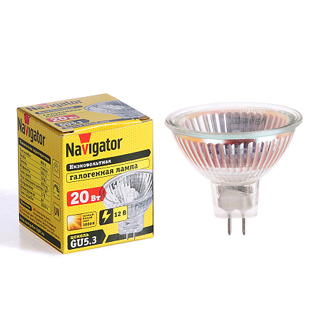Лампа накаливания галогенная 20W-12V GU5,3 MR16 Navigator 94202 *10/200