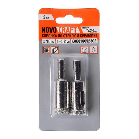 Коронка по стеклу/керамика  16мм алмазная (2шт) (KAC016052302) Novocraft *1