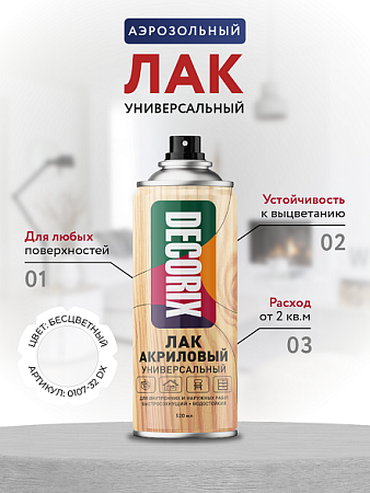Лак-аэрозоль акриловый бесцветный глянцевый  520/200 мл DECORIX (A32) *1/12