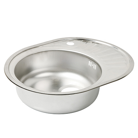 Мойка нерж. врезная 570х450х160мм 0,6мм ЛЕВАЯ (с сифоном) выпуск 3 1/2"  *1/15