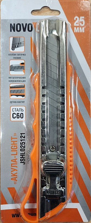 Нож строительный 25мм корпус пластик АКУЛА-light JSHL025121 NovoCRAFT*1/24/192