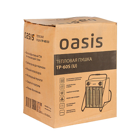 Пушка тепловая электрическая  6кВт 600м3/ч S-60м2 ТЭН квадратная 380В TP-60S (U) ОАЗИС *1