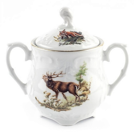 Сахарница фарфор. "Rococo" "Охота" 400мл OMD1051-Рококо-46 "Ćmielów" (Польша)  *1/6