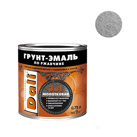 Грунт-эмаль по ржавчине серебристая с молотковым эффектом 0,75 л DALI *1/6/576