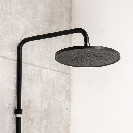 Смеситель д/ванны термостатич. со стойкой для душа+ручной и тропич.душ черный Milardo ILSBLTHM06*1/3