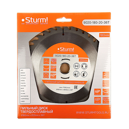 Диск пильный 180*20,0мм 36 зубьев по дереву (9020-180-20-36Т) Sturm *1/50