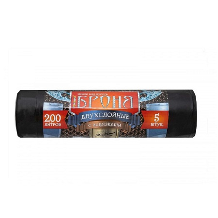 Мешки для мусора 200л*5шт толщ.55мкм Двухслойные, с завязкам "Броня" ПВД 3ВБ-200/5/10/Ч "Ромашка"*10