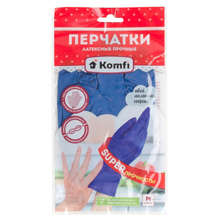 Перчатки латексные прочные Синие 1пара р-р  "M" HB002G "Komfi" *12/144
