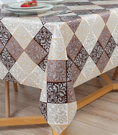 Клеёнка на нетканой основе "Dekorama" "Орнамент в квадратах" бежев./коричн. шир.1,4м 107А *20