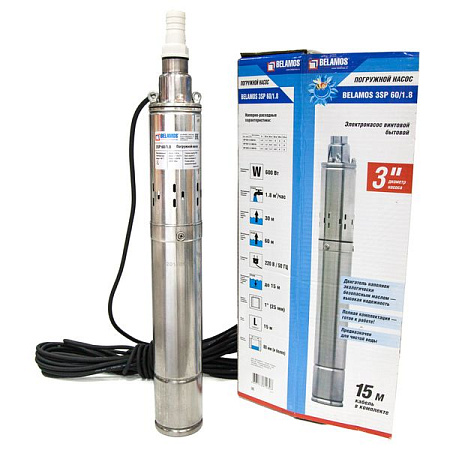 Насос погружной скважинный винтовой шнур15м 600Вт 1800л/час напор60м BELAMOS 3SP60/1.8 *1