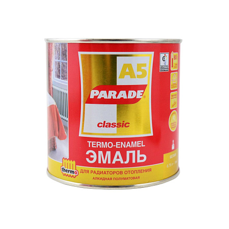 Эмаль для радиаторов алкидная белая полуматовая 0,75 л А5 90⁰С PARADE *1/6