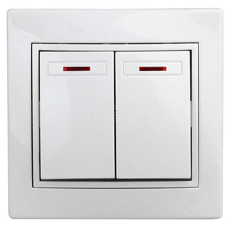 Выключатель "Intro Plano" СП 2кл. белый с подсветкой 10А-250В IP20 1-105-01 *10/200