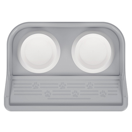 Миска для животных пластм. 2-е ёмкости на ПОДДОНЕ 410х300х60мм Серый М8629 *1/10