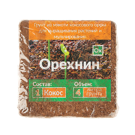Кокосовая Мульча Орехнин1 4л (0,3кг) брикет (Nekura) *5/40