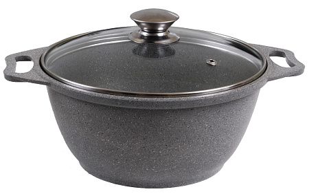 Кастрюля алюм. литая а/приг. Kukmara "Мраморная" светлый 3,0л Стекл.кр. кмс32а (Кукмор) *1/3