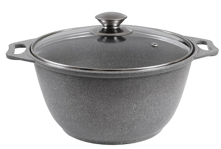 Кастрюля алюм. литая а/приг. Kukmara "Мраморная" светлый 4,0л  Стекл.кр. кмс42а (Кукмор) *1/3