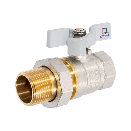 Кран шаровый 3/4" (Ø20) М/П бабочка с американкой СТМ (СТАНДАРТ) CWAFM034 (аналог ЗФ783) *1/15/90