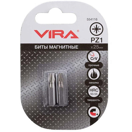 Бита крестовая PZ1х25мм (2шт) магнитная CR-V хвостовик1/4"С (554116) VIRA *1