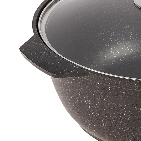 Кастрюля алюмин. антипригарная "Kukmara" "Мраморная" темный "жаровня" 4,0л Стекл.кр. жмт42а *1/4