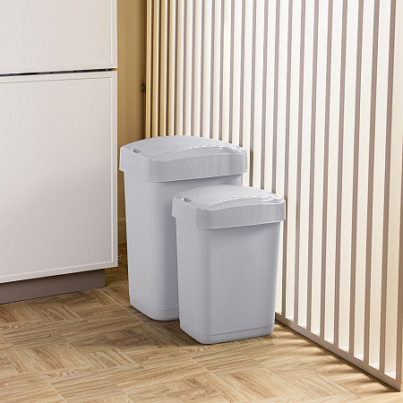 Контейнер д/мусора пластм. с откидной+"плавающей" крышкой 25л "Step" СерыйSC480711025 "Spin Clea"1/4