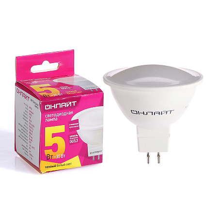Лампа светодиодная 5W GU5,3 рефлектор 3К теплый MR16 ОНЛАЙТ 71637 *10/200