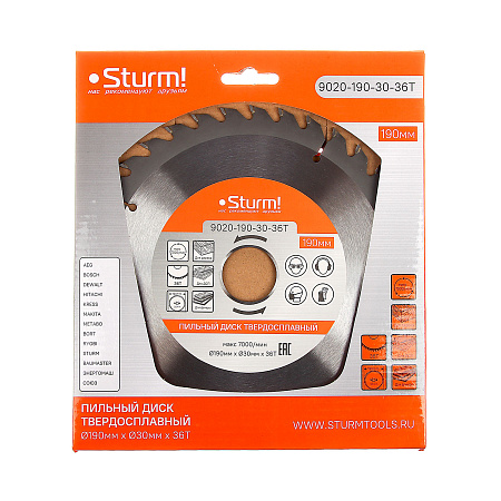 Диск пильный 190*30,0мм 36 зубьев по дереву (9020-190-30-36Т) Sturm *1/10/50