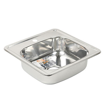 Мойка нерж. врезная 480х480х160мм 0,6мм  выпуск 3 1/2 с сифоном, без гофры *1/15