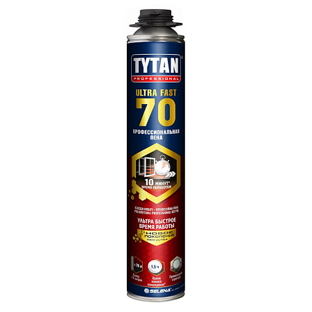 Пена монтажная профес. 1000мл/1010гр  "TYTAN ULTRA FAST 70 " быстросохнущая66534/16982 до 70 л *1/12