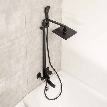 Смеситель д/ванны со стойкой для душа + ручной душ Fmark FS8145H черная *1