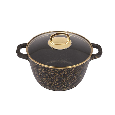 Кастрюля алюмин. антипригарная "Kukmara" "Грация" черный/золото 2,5л Стекл.кр. кчз25а *1/3
