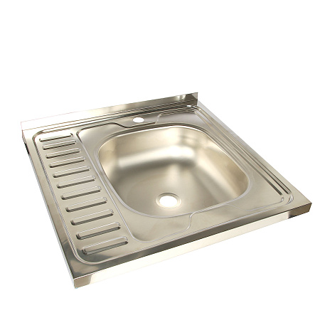 Мойка нерж. накладн.600х600х150мм 0,5 мм ПРАВАЯ без сифона, выпуск 1 1/2"  *1/18