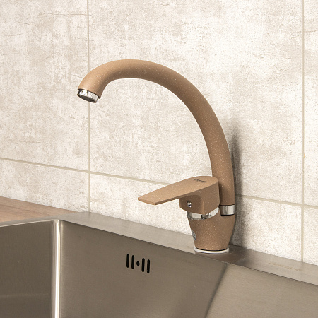 Смеситель для кухни Potato P59222-15 высокий излив (кофейный) *1/10