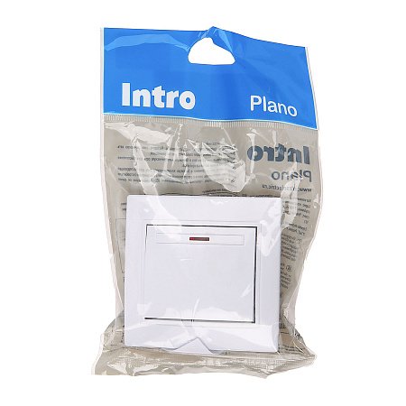 Выключатель "Intro Plano" СП 1кл. белый с подсветкой 10А-250В IP20 1-102-01 *10/200