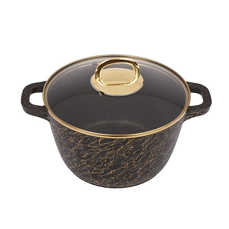 Кастрюля алюмин. антипригарная "Kukmara" "Грация" черный/золото 3,5л Стекл.кр. кчз35а *1/3