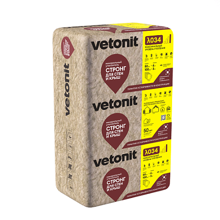 Теплоизоляция "VETONIT"  Теплые Стены Стронг 50*610*1000 (10 матов 6м2/0.305м3) Е/К *10/40