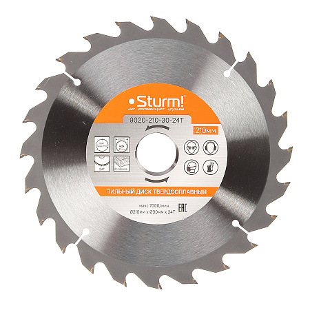 Диск пильный 210*30,0мм 24 зубьев по дереву (9020-210х30х24Т) Sturm  *1/40