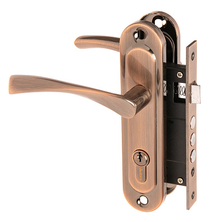 Замок врезной 61,5мм медь,3 ригеля 1023/60-AC Avers *1/20