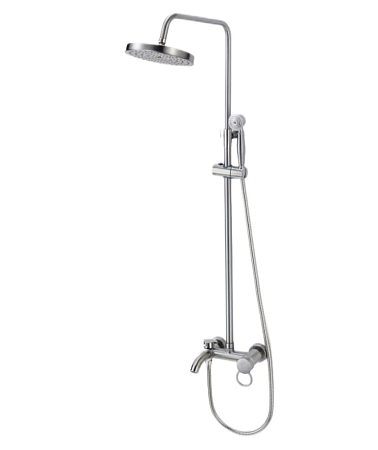 Смеситель д/ванны со стойкой для душа + ручной и тропический душ Fmark FM2407L сатин *1