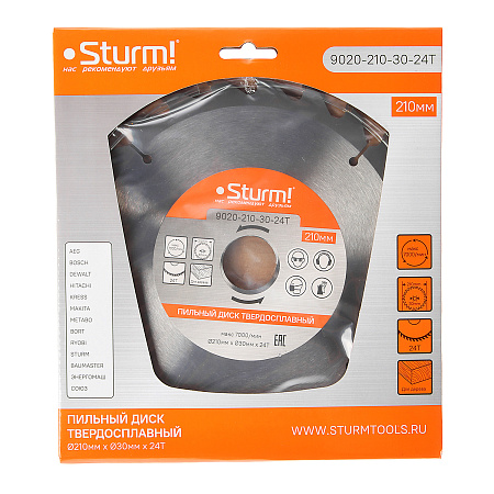 Диск пильный 210*30,0мм 24 зубьев по дереву (9020-210х30х24Т) Sturm  *1/40