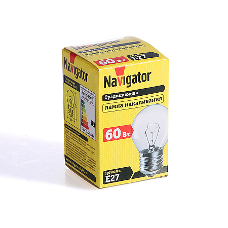 Лампа накаливания 60W Е27 шар прозрачная Navigator 94312 *10/100