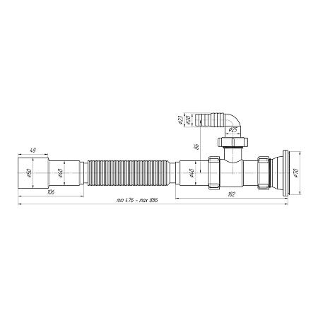 Сифон гофрированный 1 1/2"*40/50 (870-1670мм) с отводом для стиральной машин  АНИ G118  *1/40