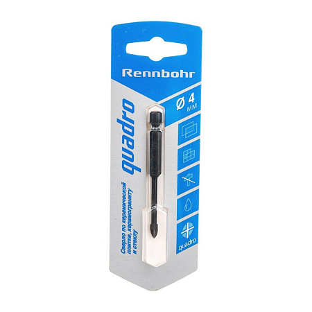Сверло по стеклу/керамике  4,0мм (1шт) RB Quadro 4 грани (арт.676104) *10/40