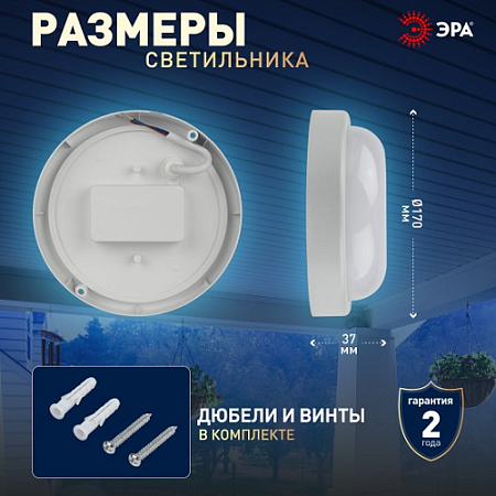 Светильник накладной светодиодный 15Вт 6,5К 1425Лм IP65 круг белый ЖКХ ЭРА Б0047624 *1/40