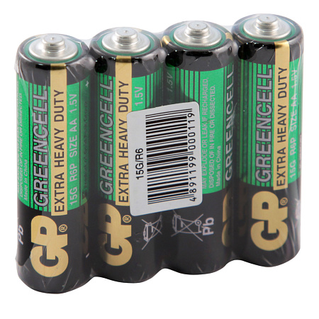 Элемент питания AA (R06) GP Greencell пленка (блистер 4шт) 15G-2S4 *1/10/50/250