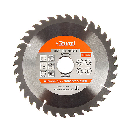 Диск пильный 190*30,0мм 36 зубьев по дереву (9020-190-30-36Т) Sturm *1/10/50